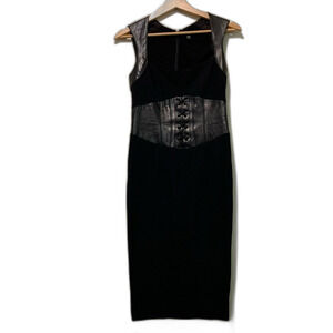 Bebe Lace up black leather bustier corset sheath dress size 4